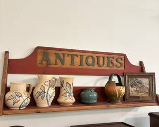 Wooden shelf and pottery