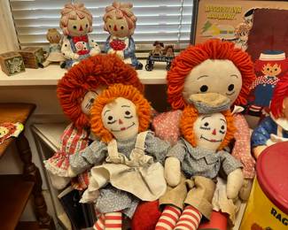 Raggedy Ann and Andy dolls and items