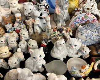 Cat figurines, banks, lidded trinket boxes, etc.
