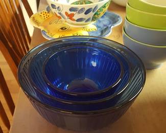 Cobalt Blue Ribbed Pyrex Bowls
