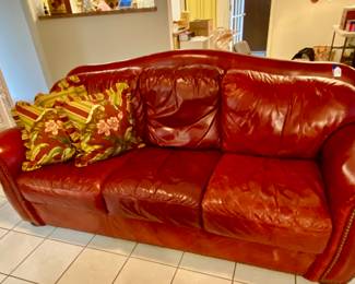 leather sofa with nailhead trim