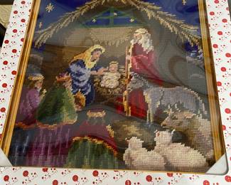 cross stitch Nativity wall art 