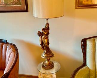Grecian maiden lamp 48" tall, shade is stained on back 