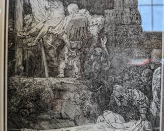 Rembrandt "Decent From The Cross" Jesus coming off cross. Lithograph, 1 of 1. 