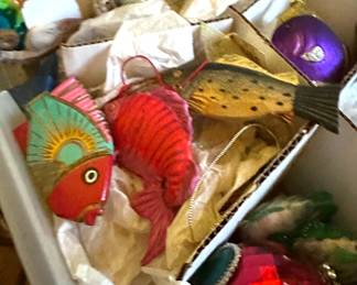 Unique wood and glass fish ornaments 