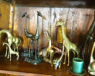  Large collection of Brass and wood Giraffe sculptures 