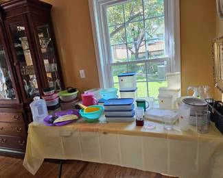 Misc. kitchen and Tuperware.  Blue lid Tupperware is no longer available.