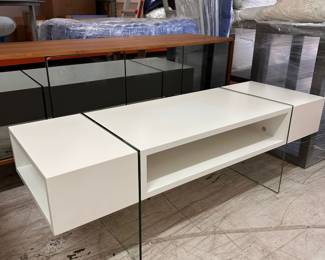 Modani Soho TV stand with Glass Legs and White Wood Finish. $375 OBO (Appx W59xD20XH20)