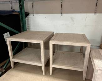 Restoration Hardware White Wash French Contemporary Square Side Tables.  LARGE: Appx 24" Square xH22 = $312 OBO ;  SMALL : appx 20" Squarex H 22 =$250 OBO