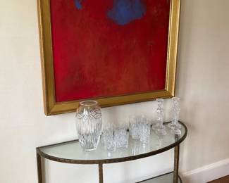 CRATE AND BARREL CLAIREMONT DEMILUNEGLASS METAL SONSOLE TABLE 