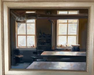 SUSAN BROWN "WOODSHOP" OIL PAINTING