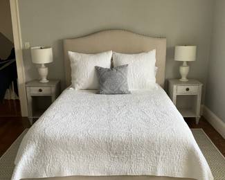 POTTERY BARD  "RALEIGH" UPHOLSTERED QUEEN BED WITH NAILHEADS 