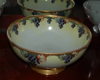 Limoges grape-decorated punch bowl