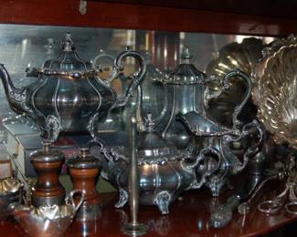 Silverplate tea set and serving pieces