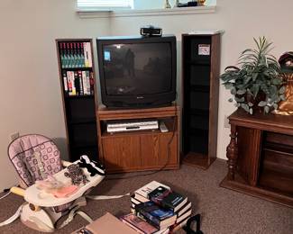One of 4 TVs, Books, CDs and VHS Cassettes and Shelving Units for VHS and CDs