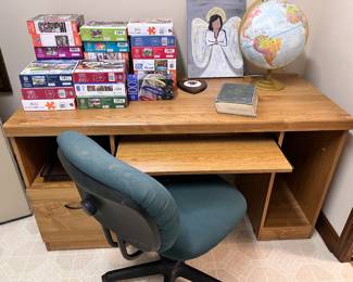Office Desk, Office Chair and Vintage Globe