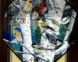 Stained Glass with Birds  & Birch Trees 