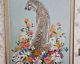 Large Leopard & Floral Painting 