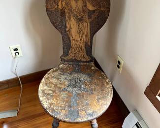 Antique Chair with engraved woman 