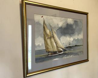 Framed Sailboat Painting 
