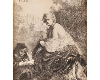 AFTER REMBRANDT VAN RIJN (1606-1669) | Woman Cutting Her Mistress's Nails
(La Coupeuse d'Ongles -or- Die Nagelschneiderin)
etching on laid paper - 4.75 x 3.5 in., sight