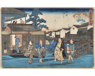 UTAGAWA HIROSHIGE (1797-1858) WOODBLOCK PRINT | The Umegawa at Ryogoku.
9 x 14 in., sight - w. 21 x h. 16 in. (frame)
