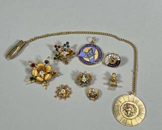 (9pc) MASONIC COSTUME JEWELRY | Including some pins, pendants, clips and others, two from New York