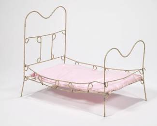 ANTIQUE METAL DOLL BED | Antique wire frame doll bed - l. 17 x w. 13.5 x h. 10.5 in.