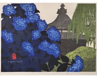 KIYOSHI SAITO (JAPANESE, 1907-1997) | June, Kamakura (Hydrangea Flowers at Hasedera), 1971
16 x 22 in., sight. w. 30.5 x h. 25.5 in., frame
