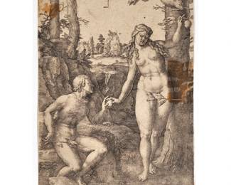 LUCAS VAN LEYDEN (1494-1533) | Etching of two figures, dated 1529 with backward "L" upper center
 - w. 4.5 x h. 6.5 in. (sheet)
