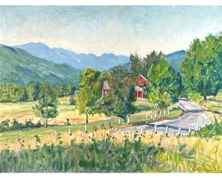 EDITH R. ABBOTT (1876-1964) NAWA | Valley farmscape . Oil on artists board. 18 x 24 in. (Sight)