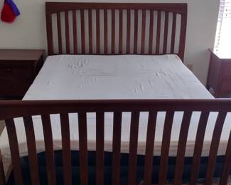 Ethan Allen queen bed frame with two (2) matching twin sets. Queen topper and queen blowup mattress.