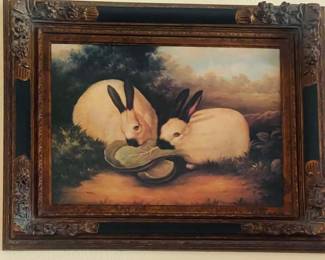 Vintage Rabbits Eating Lettuce.