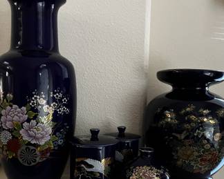 Japanese blue art vases and jars