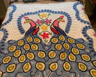 Vintage chenille peacock full size bedspread 