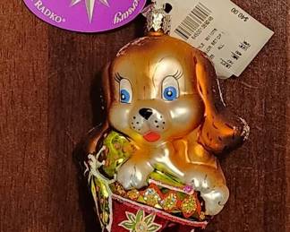 Christmas Ornament Puppy In A Poinsettia Stocking