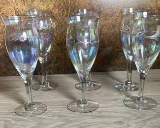 6 etched floral champagne glasses