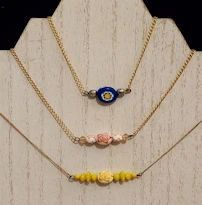 3 Necklaces With Colorful Bead Pendants