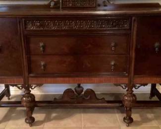 Vintage Sideboard w Jacobean Flare 1930s