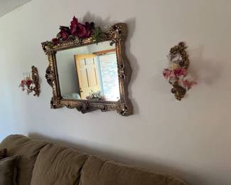 MIRROR, CANDLE HOLDERS, FRAMED PRINT