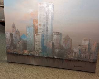 Twin Towers NYC skyline painting by LJ iacoma