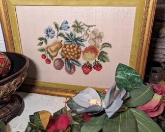 Framed fruit needlepoint
