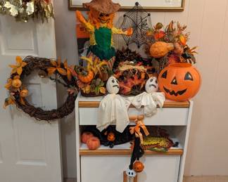 Halloween decor. Microwave cabinet.