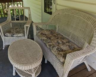 Wicker sofa, table and side chair