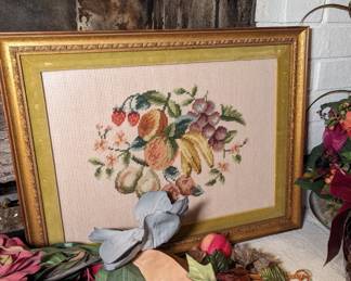 Framed fruit needlepoint