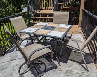 Tile topped outdoor dining table