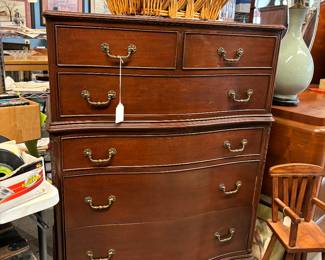 Another beautiful Mahogany (stamp in top drawer on left). Original hardware.  Look at the legs.  Also vintage photos and childs/doll chair