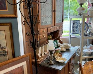 Nice Iron Coat and Hat Stand - we have 2. Notice "Retrospective" frme poster by Modigliane 1917