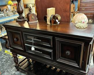 Love this Buffet with 2 drawers and 2 doors. Open slat base with heavy turned legs