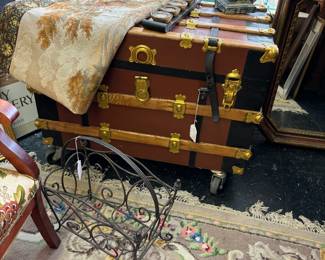 Beautifully restore Trunk. Nice Iron Magazine rack